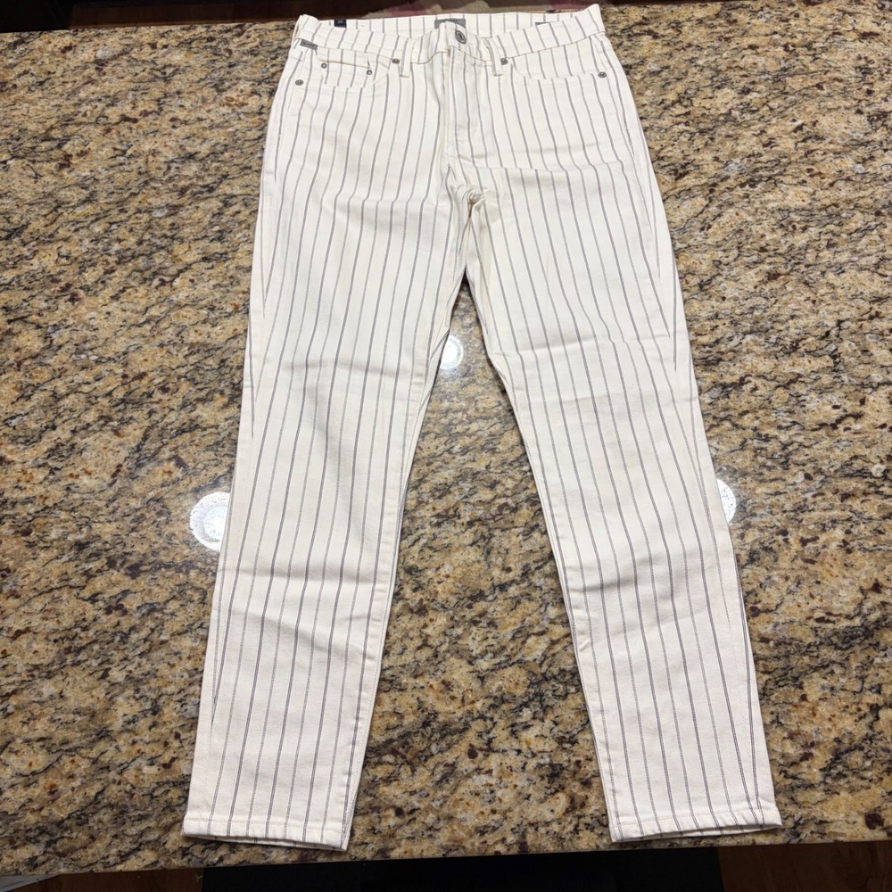 Citizens of Humanity Rocket Crop High Rise Skinny Pinstripe Jeans White Black 28